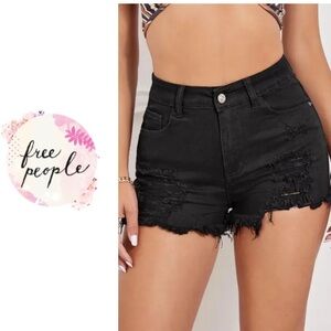 Free People Black Ripped Jean Shorts - high waisted